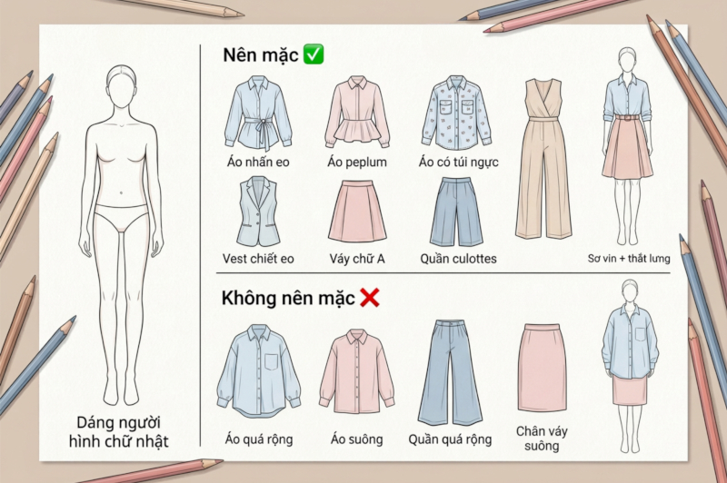 Gợi ý cách phối sơ mi nữ cho dáng người hình chữ nhật