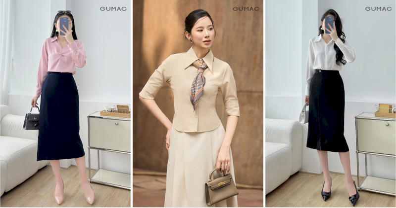 Phối áo sơ mi cùng chân váy dáng dài, tạo vẻ ngoài chỉn chu và quý phái cho chị em công sở