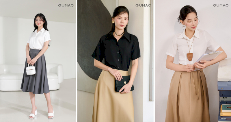 Phối áo sơ mi nữ tay ngắn cùng chân váy dài - lựa chọn dịu dàng, sang trọng cho nàng 