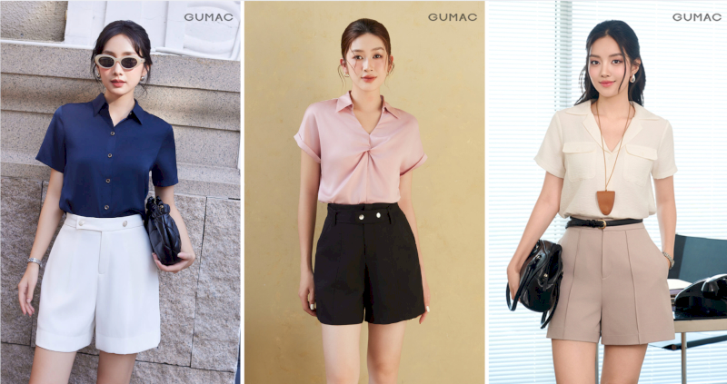 Trẻ trung, thoải mái hơn khi chị em phối áo sơ mi tay ngắn với quần short cạp cao, ống rộng
