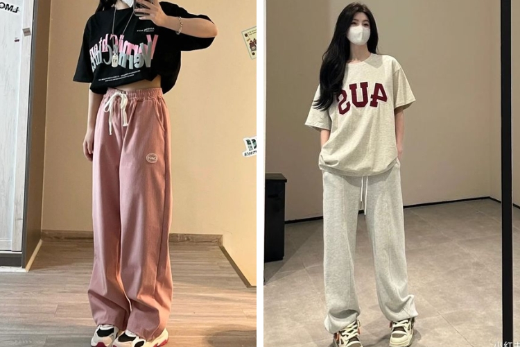 Mặc áo thun form rộng cùng quần jogger cá tính