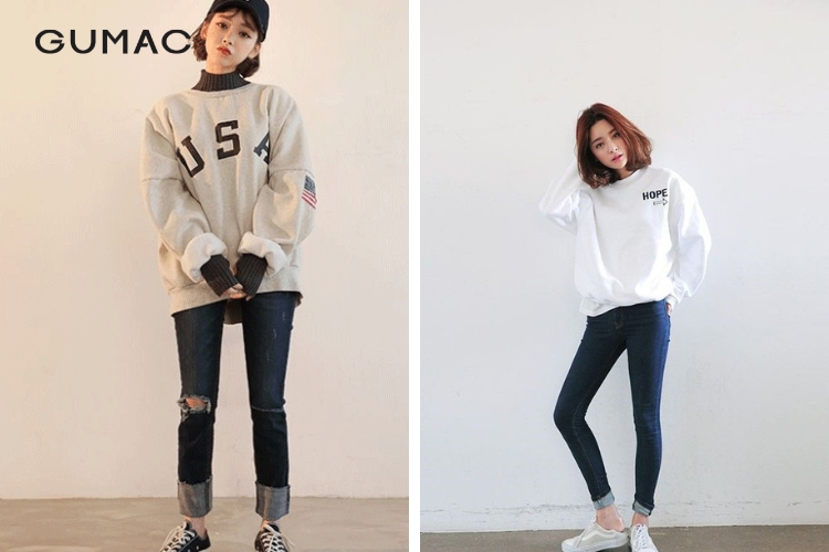 Ao Sweater phoi cung quan jean den