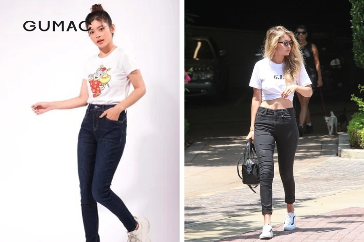 Giay sneaker nang dong mix quan jean den