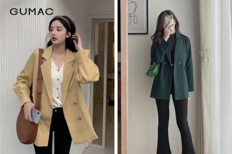 Quan jean den mix ao khoac Blazer