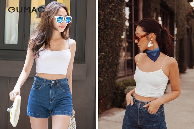 Quần jean ngố ôm phối áo 2 dây