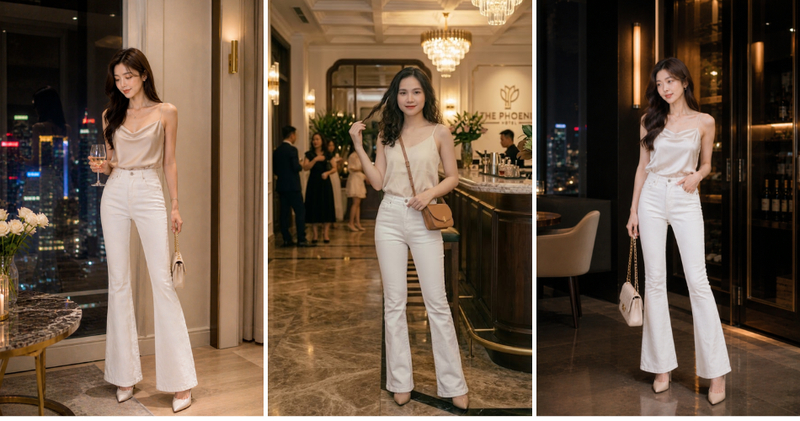 Quần jean trắng nữ phối áo hai dây quyến rũ