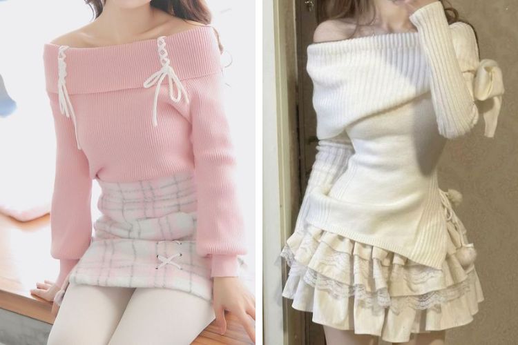 Áo len coquette aesthetic