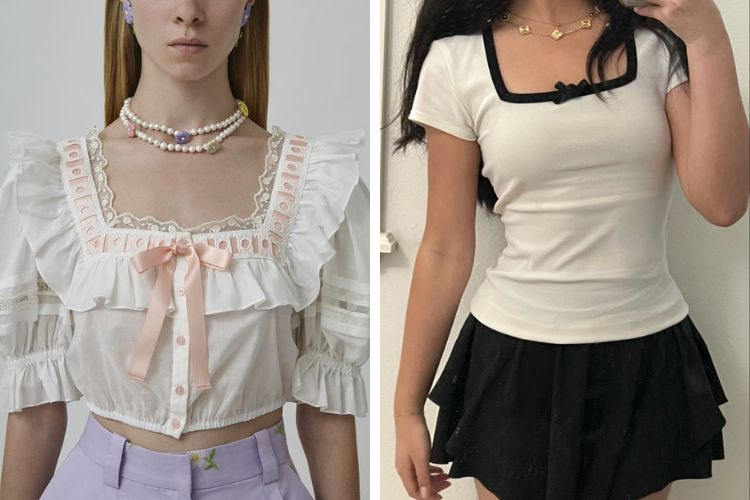 áo coquette cổ vuông