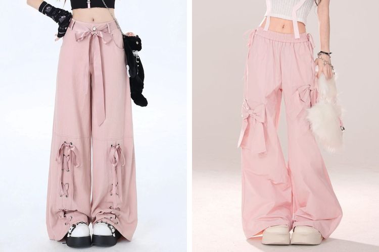 Quần ống rộng đính bow stacking