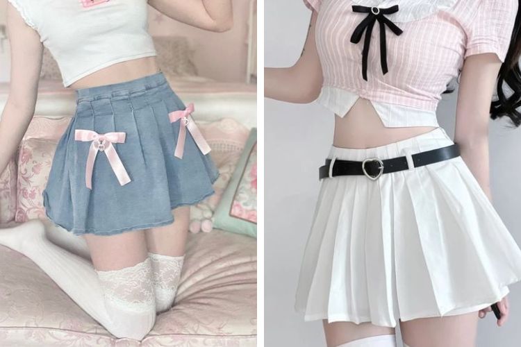 Chân váy coquette xếp ly