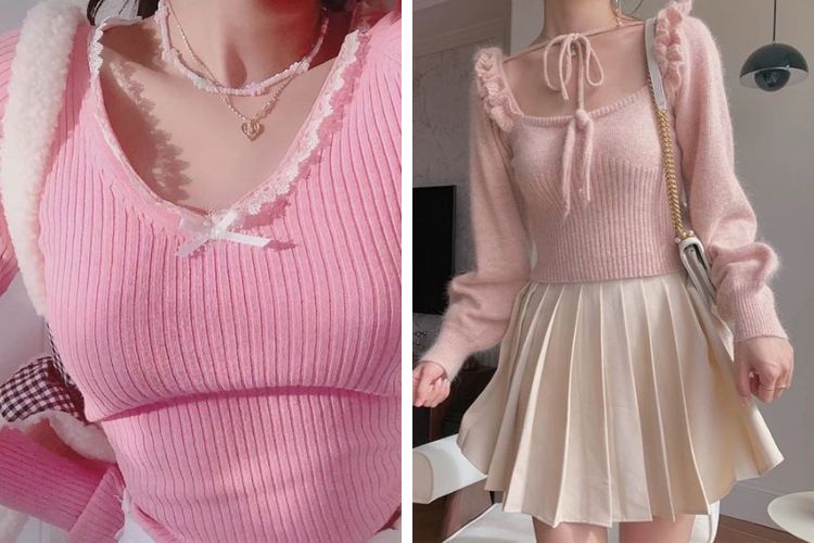 Áo coquette chất nhung tăm