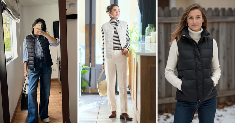 Áo gile phao mix quần jeans ấm áp và tiện dụng là lựa chọn tuyệt vời cho những ngày chuyển mùa.