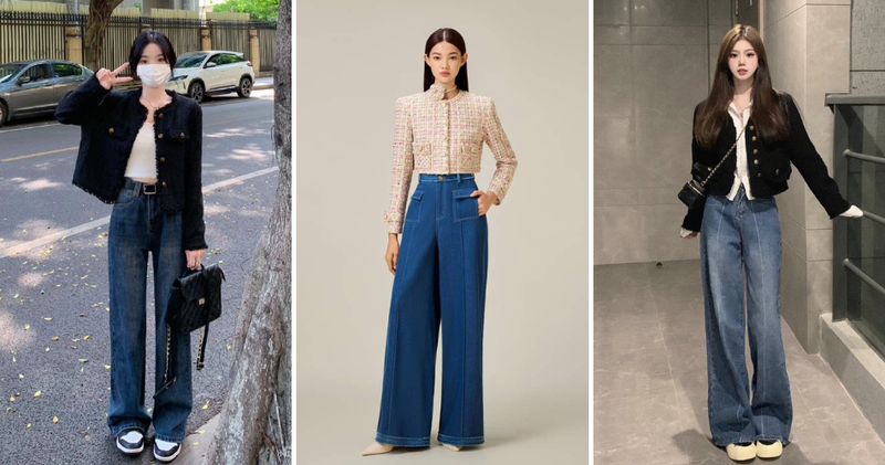 Áo khoác dạ tweed kết hợp cùng quần jeans tạo nên một set đồ vừa thời thượng lại vừa trẻ trung.