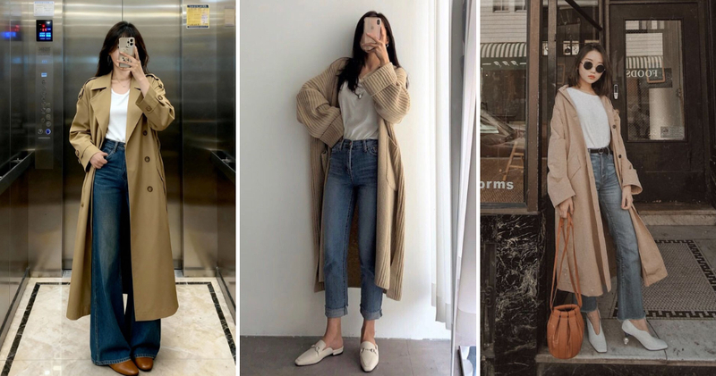 Phối quần jeans cùng áo khoác dáng dài sẽ giúp bạn "hack" chiều cao đáng kể và tỏa sáng với phong cách thời trang ấn tượng.