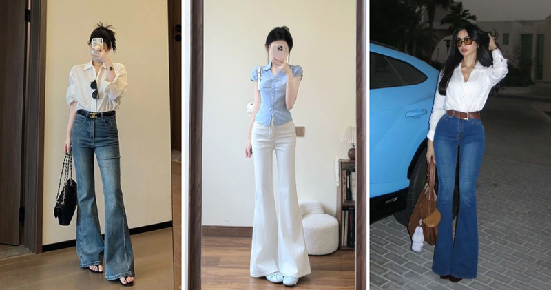 Quần jeans phối cùng áo sơ mi thanh lịch, chỉn chu.