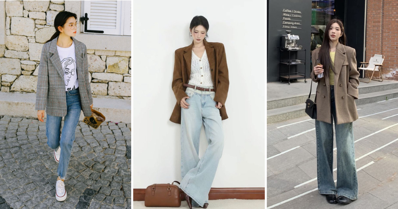 Quần jeans phối cùng áo blazer & vest quyền lực, chuyên nghiệp.