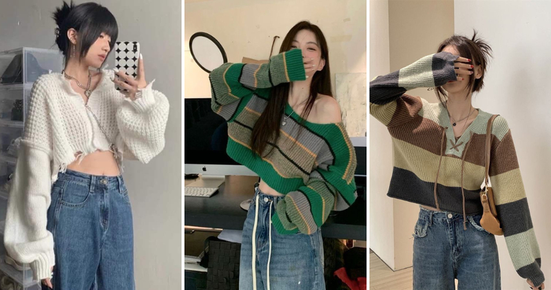 Quần jeans phối cùng áo len gọn gàng, tôn dáng.