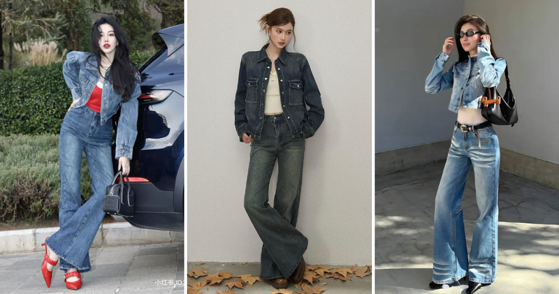 Quần jeans phối cùng áo khoác denim cá tính, bụi bặm.