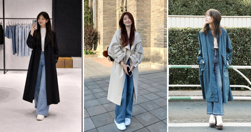 Quần jeans phối cùng áo khoác dáng dài thanh lịch, khí chất.