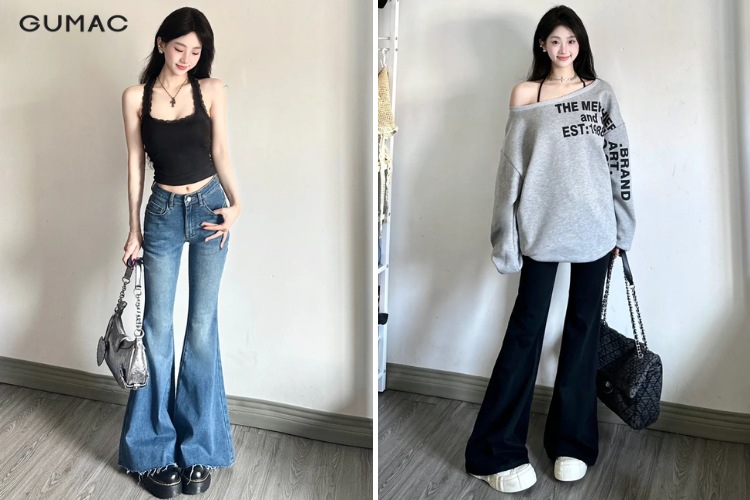 Quần ống loe dài phối với áo gì thì hợp