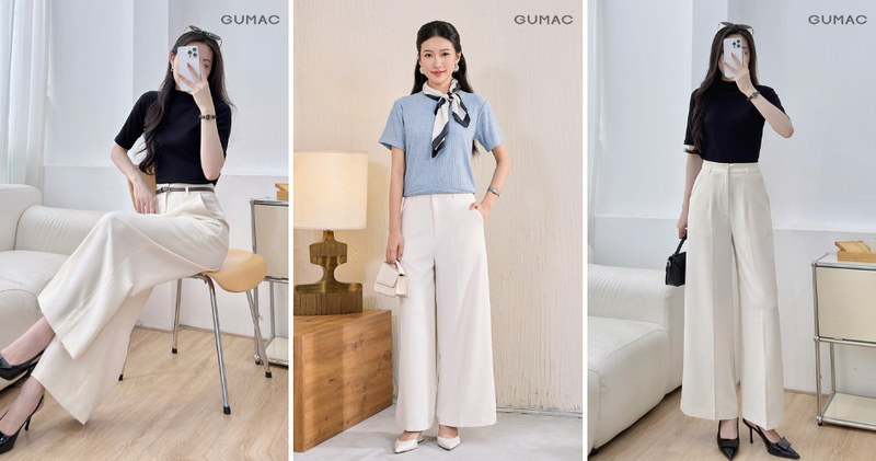 Quần ống rộng trắng mang lại cảm giác hiện đại, thoải mái và có khả năng kéo dài vóc dáng nếu phối đúng cách.