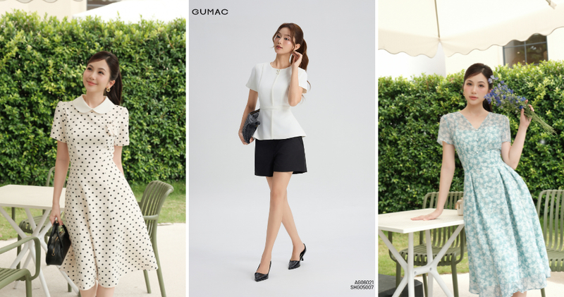 Dáng nhỏ nhắn mặc size S chọn áo vừa thân, quần cạp cao, quần ống đứng, chân váy ngắn trên gối hoặc váy midi có độ dài vừa phải.