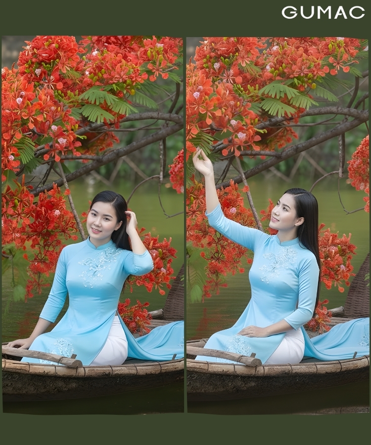 pose dang tren thuyen cung hoa phuong