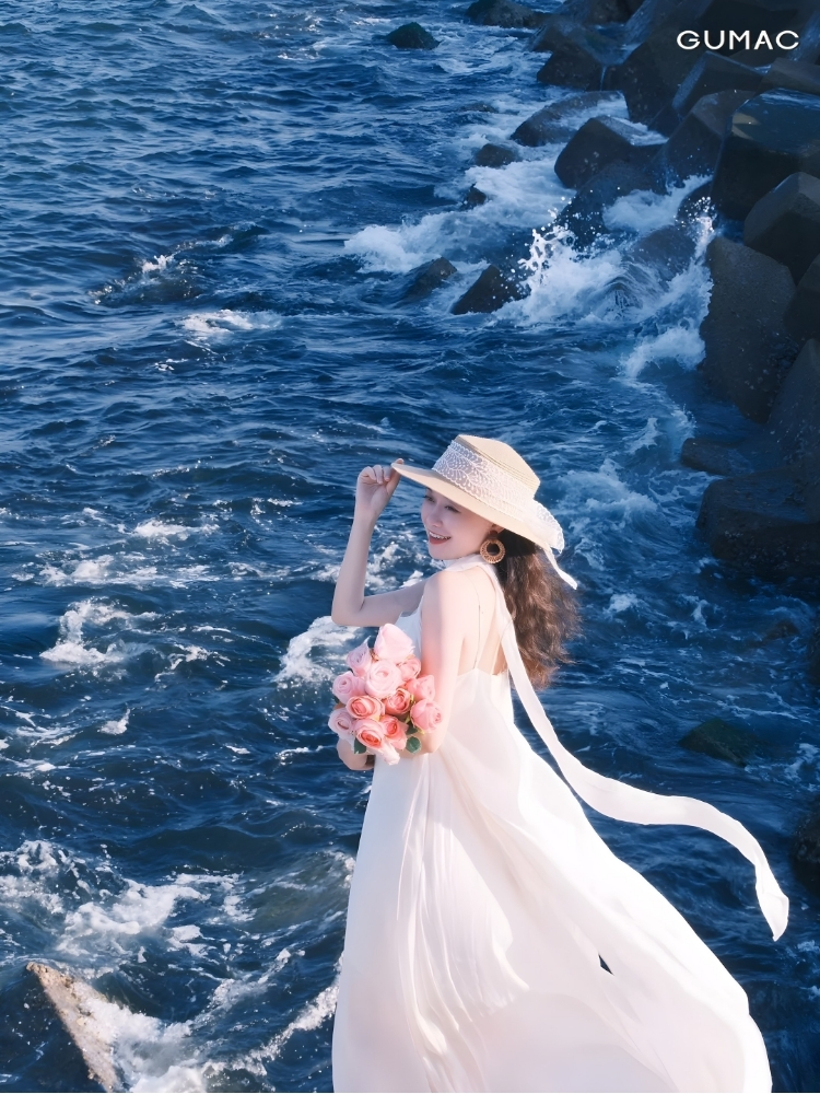 concept chup anh dam maxi trang tinh khoi