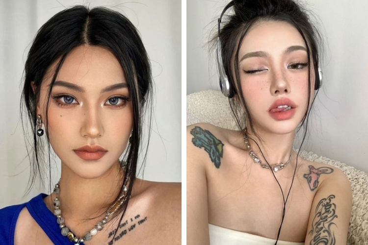 Búi tóc thấp sang trọng chẻ mái râu tôm cực chất