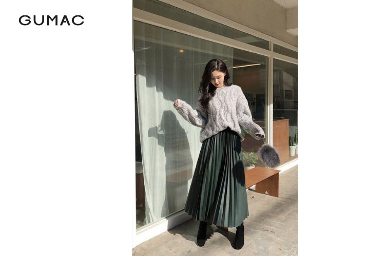Chân váy dài mix áo len vừa dễ thương vừa ấm áp
