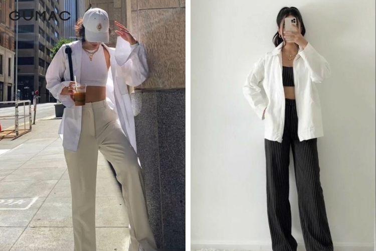 Áo sơ mi và áo 2 dây diện cùng quần kaki thời trang