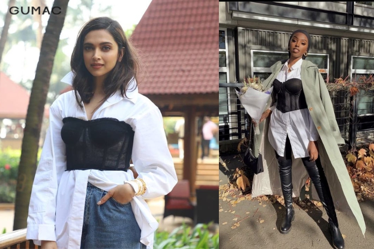 Áo Corset bên ngoài kết hợp áo sơ mi oversize bên trong