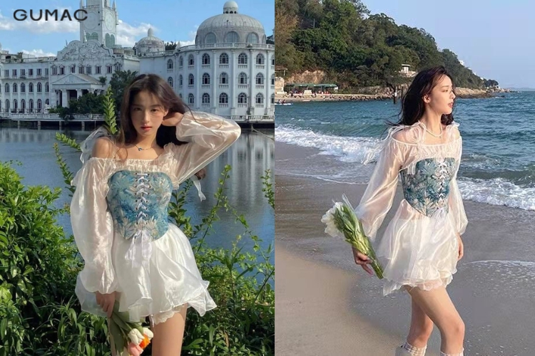 Đầm xòe mix áo corset