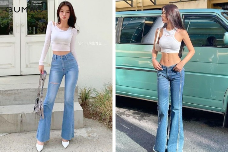 Mix áo croptop với quần cạp cao ống loe thời thượng Mix áo croptop với quần cạp cao ống loe thời thượng