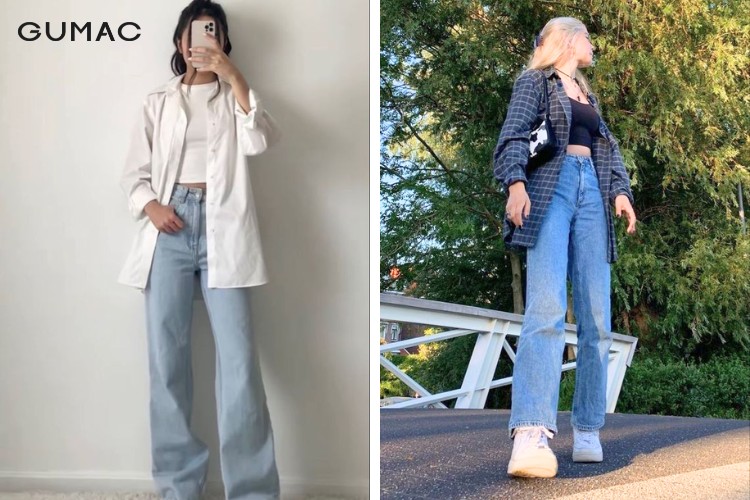 Mặc áo croptop quần cạp cao khoác áo sơ mi bên ngoài Mặc áo croptop quần cạp cao khoác áo sơ mi bên ngoài