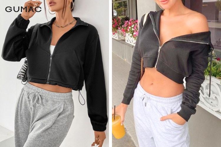 Áo khoác croptop nữ lửng tay dài