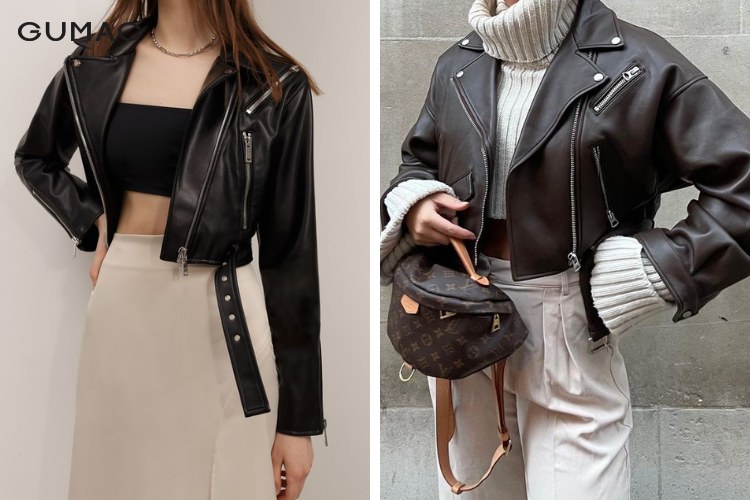 Áo khoác croptop nữ bằng da