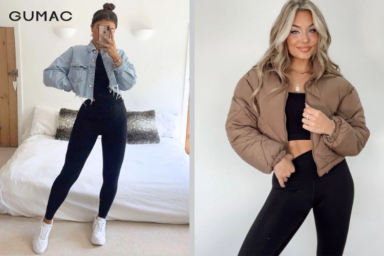 Mặc áo khoác croptop và quần legging kiểu thể thao