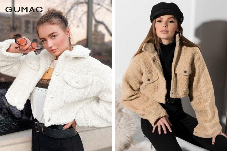 Áo khoác croptop nữ bằng len