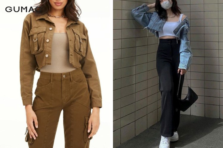 Diện áo khoác croptop lửng với quần kiểu ống suông
