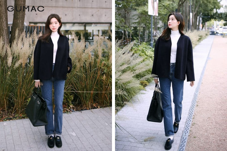 Áo cổ lọ mix cùng áo khoác