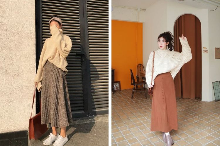 Oder-Ảnh thật] Set áo len ngắn tay và chân váy dài xếp ly Hàn Quốc | Shopee  Việt Nam