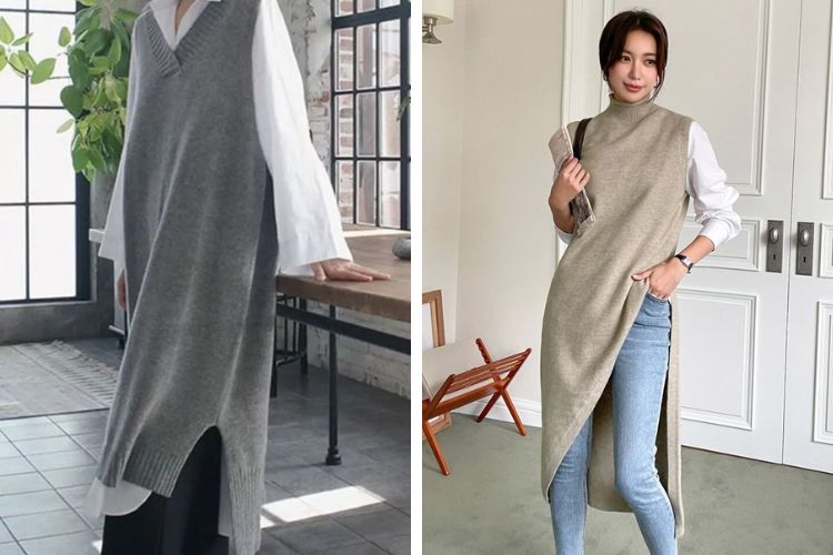 Áo&nbsp;gile len nữ dáng dài