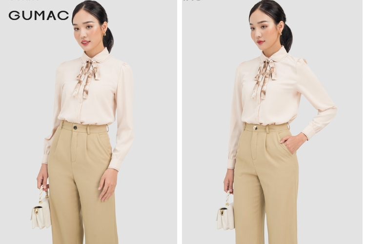 Thời trang mùa đông cùng với áo sơ mi phối nơ nữ