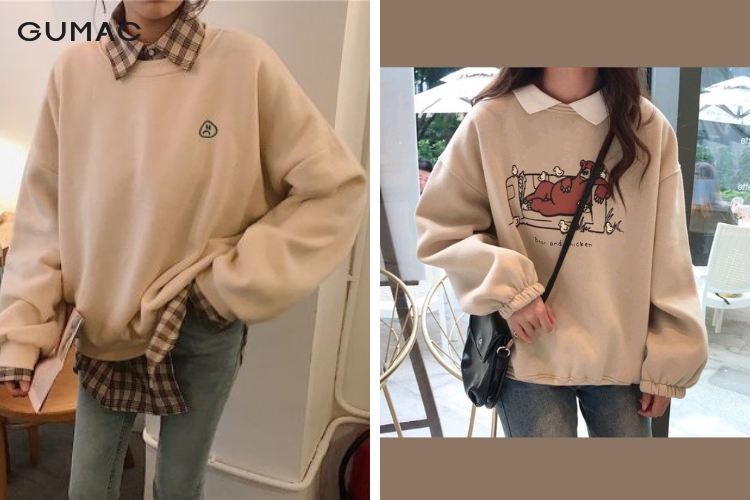 Mix áo sweater, hoodie với áo sơ mi nữ mùa đông