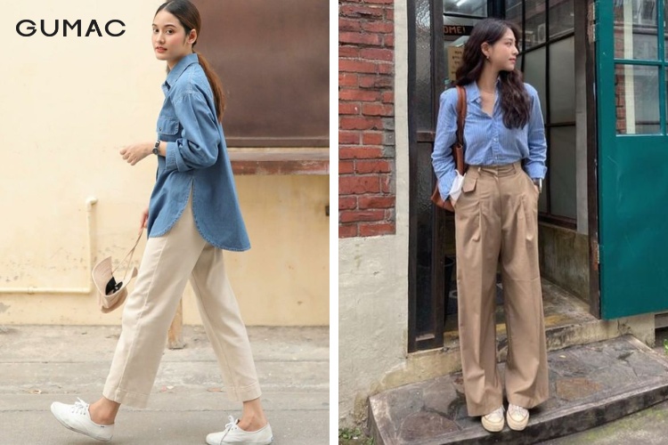 Lựa chọn quần ống rộng phối với áo sơ mi nữ phù hợp cho mùa hè