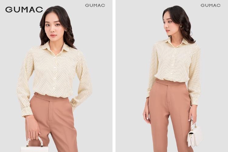 Thời trang mùa thu cùng với áo sơ mi bâu tròn nữ