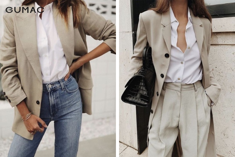 Kết hợp áo sơ mi nữ cùng blazer mỏng vào mùa thu