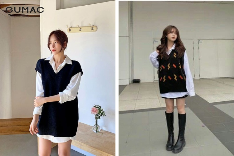 Thời trang mùa thu cho nữ cùng áo sơ mi và gile năng động