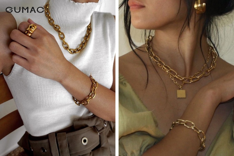 Dùng hoa tai bản lớn cho trang phục áo sơ mi mùa thu